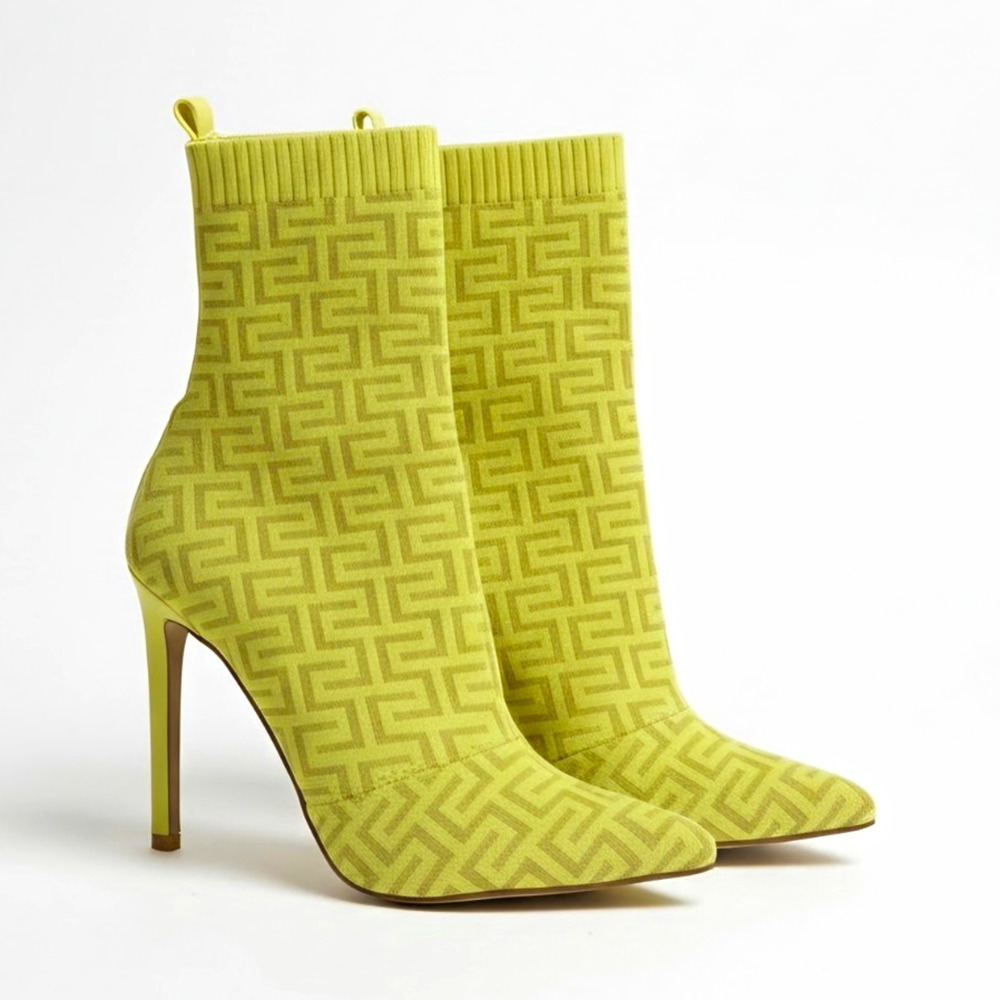 Steve Madden Size 10 Neon Yellow Geometric Sock Ankle Boots - Gently Used